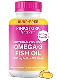 Pink Stork Omega 3 Fish Oil Supplements for Women with DHA and EPA - High Potency Burpless Omega-3 Supplement for Cognitive Health - 60 Softgels