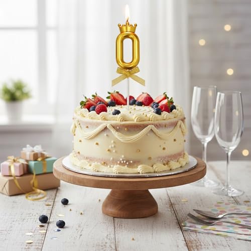 Image of Rozi Decoration Number 0 Birthday Candle Gold with Crown Design | Cake Topper Candle with Stick | Party Cake Decoration for Birthday Anniversary Celebration Pack of 1 Pcs
