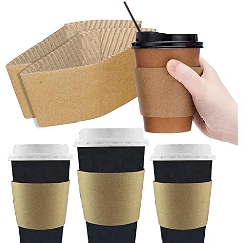 Kraft Coffee Tea Cup Sleeves Disposable Cardboard Jacket for Hot Drinks Perfect for Takeaways Cafe's (100, Small 8oz) Cover