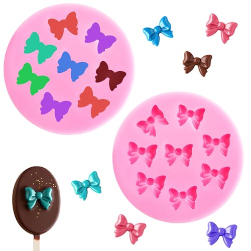 HKNMTT Mini Bow Silicone Molds for Candy Fondant Chocolate Clay Cake Sugar Cake Pop Decorating 16 Cavities Cute Shapes DIY Cupcake Toppers Craft Birthday Moulds