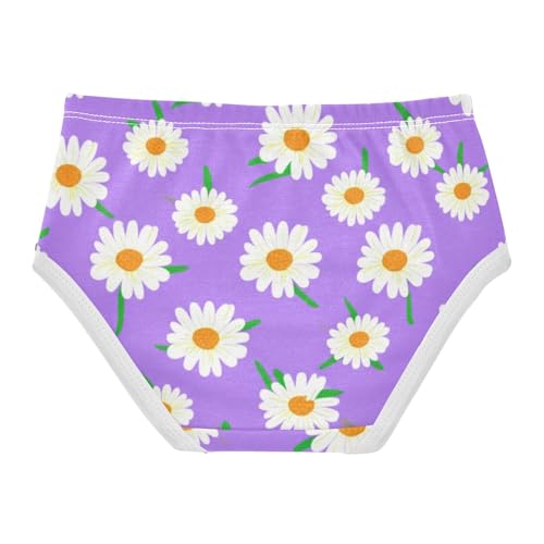 White Daisies Purple Panties for Girl Toddler Underwear Floral Cotton Fun Briefs Kids Undies 2t2