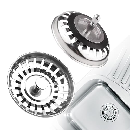 Kitchen Sink Strainer Plug 2PCS, Stainless Steel Sink Plug Replacement for UK Sinks, for Food Waste/Hair Catcher, Hole Diameter 83mm