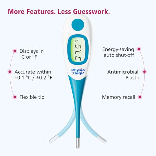 Physio Logic AccuFlexPro+ Digital Thermometer, Fast 5-Second Reading | Backlit Display, Antimicrobial Plastic, Waterproof, Flexible Tip, Memory Recall
