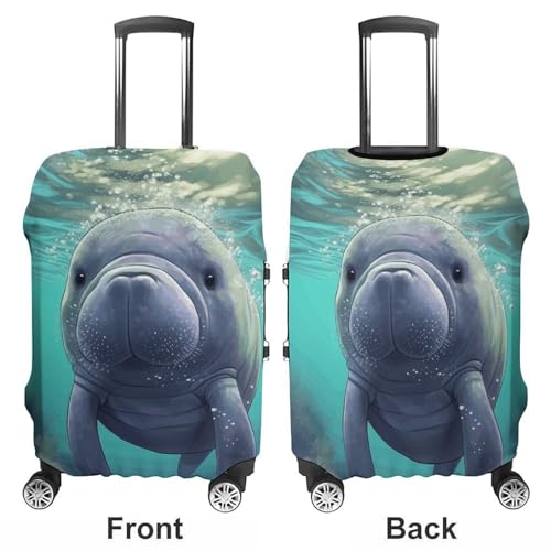 Luggage Cover Dustproof Anti-scratch Suitcase Cover Elastic Travel Suitcase Protector Cute Sea Animal Manatee Washable Baggage Case Luggage Sleeves Fits 18-32 Inch Luggage3