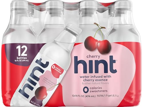 Hint Flavored Bottled Water, Cherry - Purified Water Beverages with Zero Calories, Natural Flavors, and Sugar Free - 16 Fl Oz (Pack of 12)