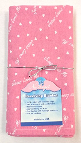NuAngel 100% Cotton Flannel Receiving Blanket - Jesus Loves Me Print, Mint Green, Made In USA, 30x40 Inches - View #5