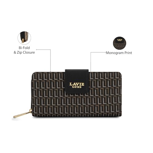 Image of Lavie Luxe Women's Mono Mia25 Bifold Zip Wallet |Gift For Ladies