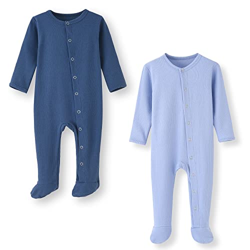 Image of ACESTAR Newborn Baby Footed Pajamas with Mitten Cuffs - Cotton Snap-Up Baby Sleepers for Sleep and Play Footies 0-12 Months