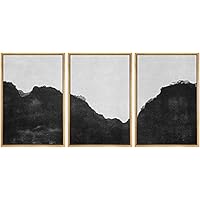 SIGNWIN Framed Canvas Print Wall Art Hillside Cliff Formation Nature Rocky Illustrations Contemporary Landscape Black and White for Living Room, Bedroom, Office - 16