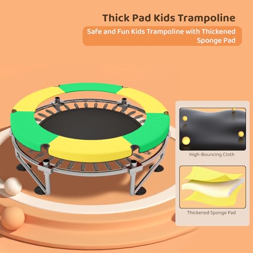 Image of StarAndDAisy 1.4 Meter Kids Trampoline with Safety Enclosure Net,Indoor&Outdoor Trampoline for Kids, Mini Round Bounce Jumper 4.5 Foot,Great Kids Gift (UPG Yellow & Blue)