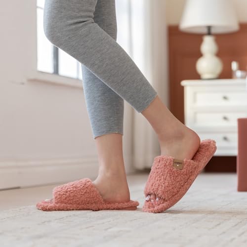 Image of GOEWY Fuzzy Open Toe Slippers for Women Indoor Cozy Memory Foam Slip On House Slides Shoes Gifts for Womens Her Mom