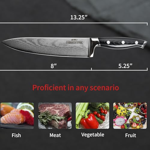 Alata Damascus Knife Chef Knife, Kitchen knife, paring knife, High Carbon Stainless Steel,Ergonomic Full Tang Anti-Skid Handle,Professional Japanese Cooking Knife - image 4