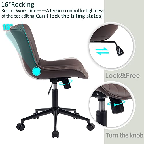 Youtaste Office Chair Modern Armless Desk Chair, Height Adjustable Swivel Rocking Computer Task Chair, Faux Leather Sewing Chair With Wheels, Stylish Lounge Vanity Chair,Brown #TOP7
