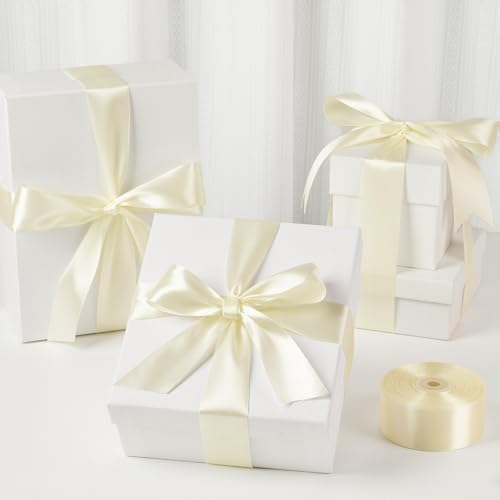 Image of Mauproy 1-1 /2 Inch Wide Ivory Satin Ribbon, 50 Yards Solid Polyester Fabric Ribbon for Roses Making, Gift Wrapping, Flower Bouquets, Wedding Decorations, Handmade Crafts