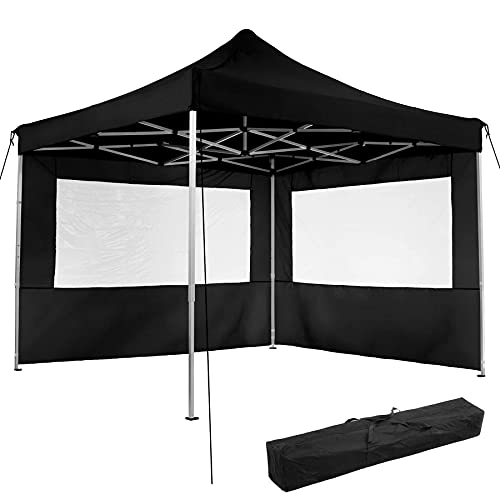 tectake® Carpa Plegable, Estructura Robusta, Impermeable, Cenador con Ventanas, Pergolas de Jardin, Toldo Camping, Playa, Exterior, Carpas Impermeables, Cenadores para Jardin   3x3 m Negro