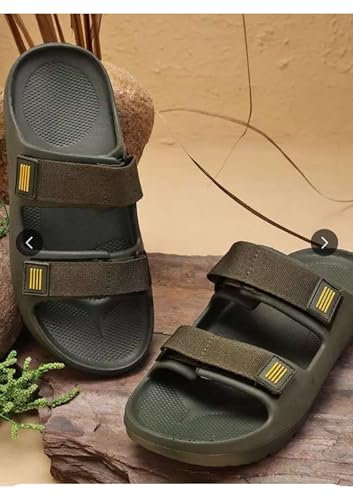 Image of Sliders for Men - Lightweight Mens EVA Slides | Cushioned, Waterproof, Adjustable Strap | All-Day Comfort with Double Strap Sandals