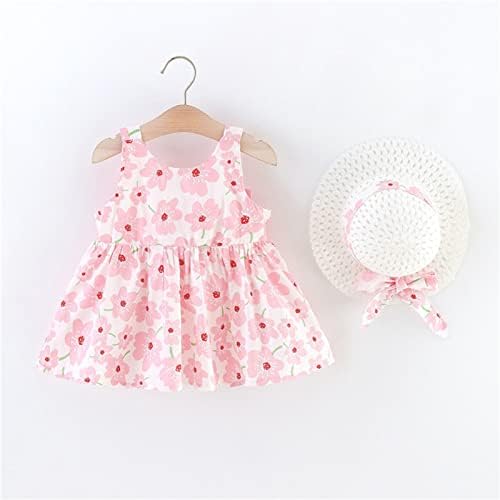 Image of Bold N Elegant Girls Cotton Sleeveless Floral Print Summer Frock Dress with Sun Hat for Preschool Girls