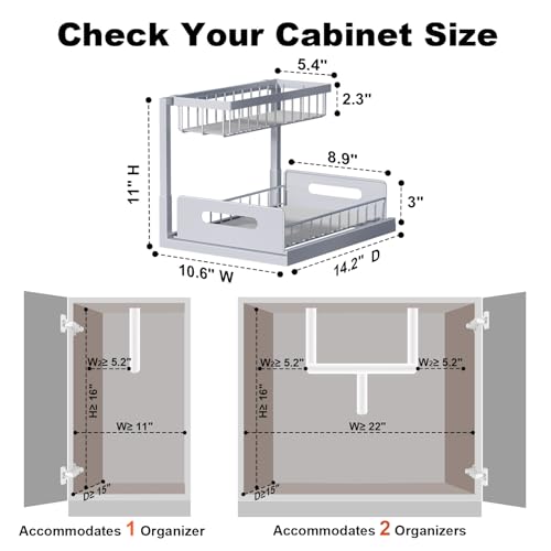 Image of REALINN Under Sink Organizer, Pull Out Cabinet Organizer 2 Tier Slide Out Sink Shelf Cabinet Storage Shelves, Storage for Kitchen Bathroom, Grey, 2 Pack