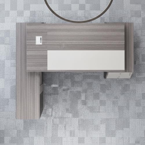 Image of Modern Executive Director Table with L-Shape Design, Open Storage & Premium Grey Wood Finish for Corporate Office (LDL-760 MDFL L6W3)