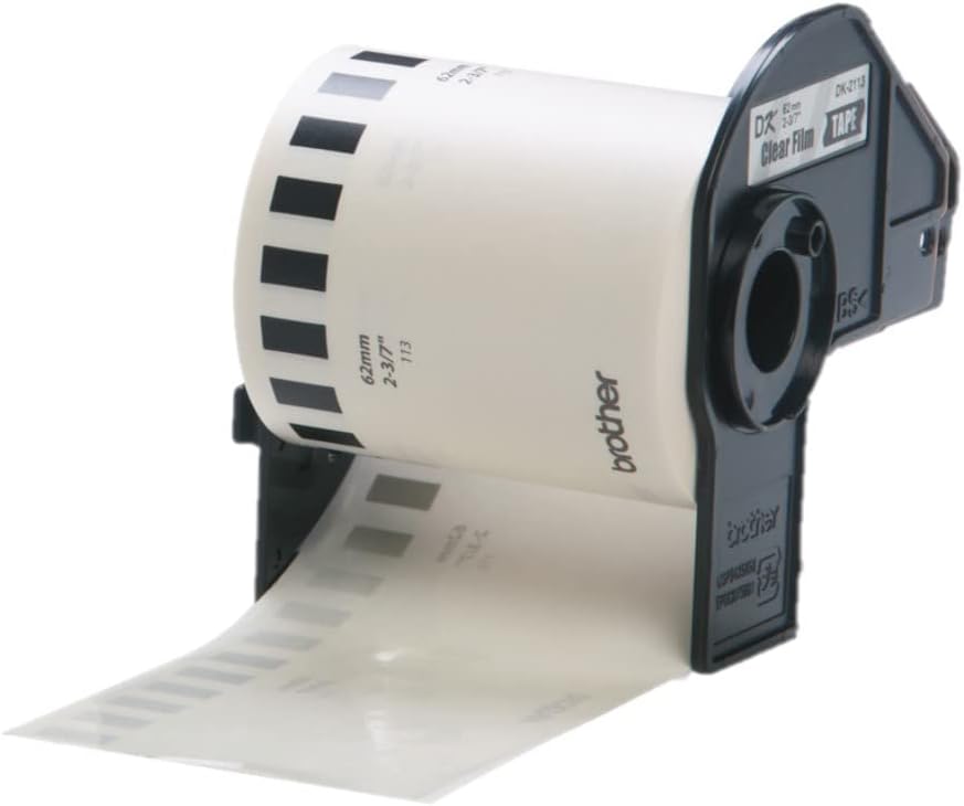 Brother DK-22113 Label Roll, Continuous Length Film, Black on Clear, Single Label Roll, 62mm (W) x 15.24M (L), Brother Genuine Supplies