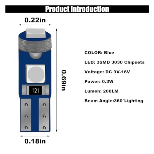 Image of GLSOWEE T5 LED Bulbs, 74 73 37 2721 LED Bulb 12 Volt Replacement, Blue | 3030 SMD Bright Canbus Error-Free, Fit for Auto Car Gauge Cluster Dashboard Light Bulb Instrument Panel Indicator Lights Lamp