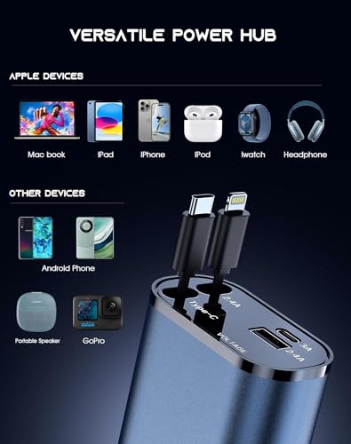 Image of HopePow 120 Watt Retractable, 4 in 1 Super Fast Charge Phone Car Charger,Retractable Cables (31.5 inch) and 2 USB Ports Adapter for iPhone 15 /14 /13 /12 Pro Max XR