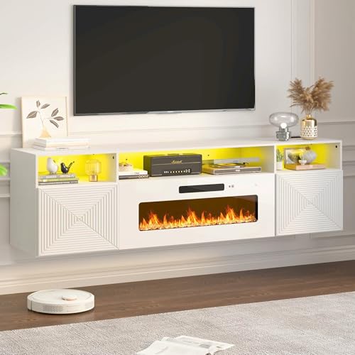 DHMAKER 70" Floating TV Stand with 36" Electric Fireplace, Wall