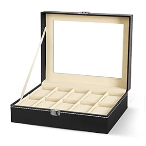 Uten Watch Box with 10 Compartments, Watch Box for men, Watch Display Case, Watch Storage Box with Removable Cushion…