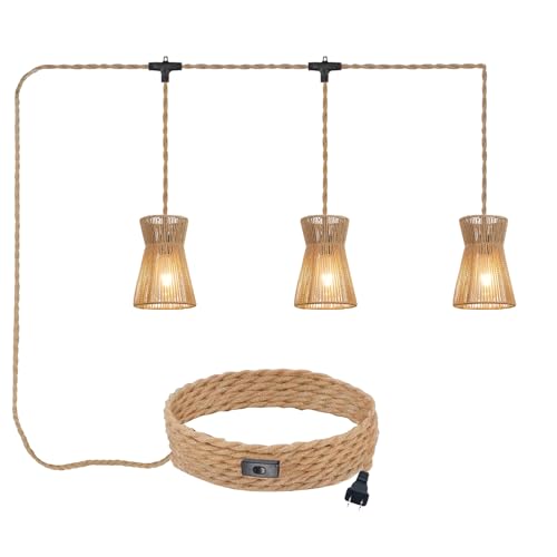Image of 3 Lights Plug in Pendant Light with Cord On /Off Switch | Industrial Ceiling Hanging Lamp Cord Farmhouse Cable DIY