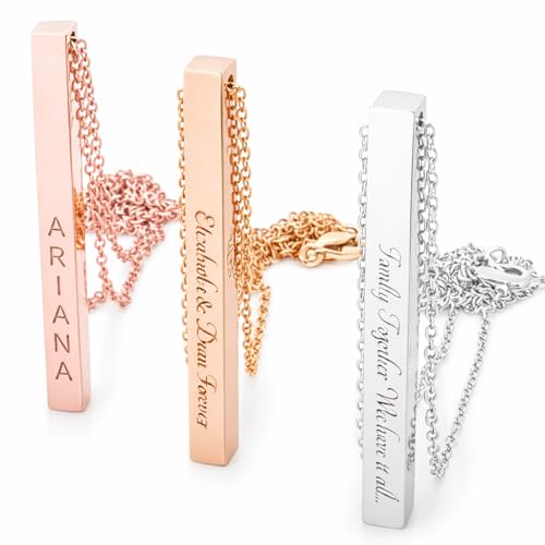 Product Image of the Petite Boutique Personalized Cube Bar Necklace Engraved Vertical Pendant Unique and Meaningful Jewelry