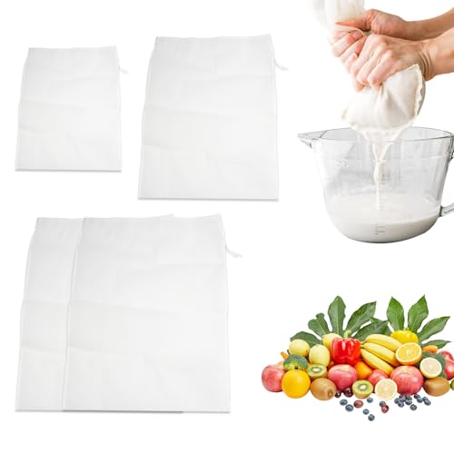 4 Piezas Colador Tela Malla Fina, Bolsas de Leche de Nueces Reutilizable, Filtros de Malla Fina Malla 100, 3 Tamaños Bolsa Filtro para Queso, Bolsas de Colador para Cerveza, Zumo, Leche de Soja, Leche