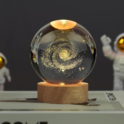 Desidiya Galaxy 3D Crystal Ball Night Light with Wooden Base - LE...