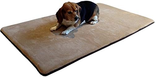 dogbed4less Gel-Infused Large Memory Foam Fleece Pet Dog Bed Mat Pillow Topper with Waterproof Rubber Anti Slip Bottom - Fit 42"X28" Crate, Beige