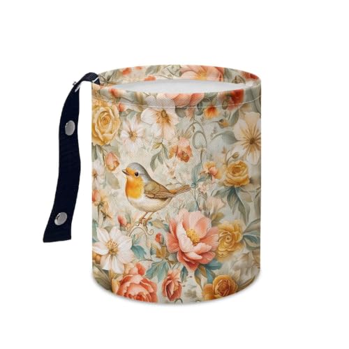 Image of Bird Flower Car Trash Can Foldable Hanging Portable Dustbin Bin for Back Seat, Front Console, Floor, or Hanging Headrest Waste Basket
