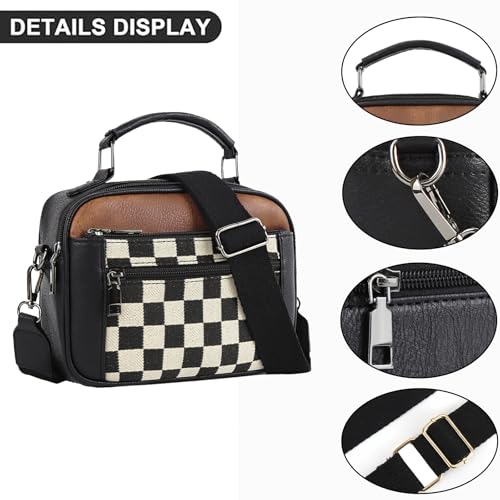 Checkered Crossbody Purse Women Plaid Shoulder Bag Checkerboard Top Hand Tote bag Leather Hobo Handbags3