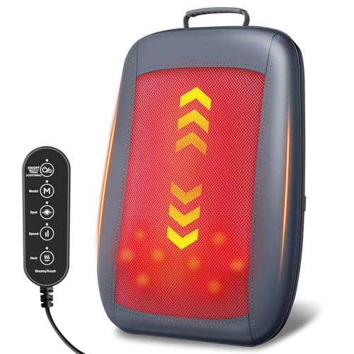 DreamyTouch Shiatsu Back Massager with Heat, 4D Deep Tissue Massage for Pain Relief, Portable Rechargeable Electric Back Massager for Chair Home Office Car,Gift-Ready for Men Women
