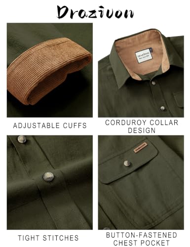 Drazivon Men's Button Down Long Sleeve 100% Cotton Flannel Shirt Green S - image 4