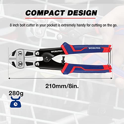 Image of WORKPRO Mini Bolt Cutter 8-inch, Spring Loaded Wire Cutters Heavy Duty with Soft Anti-slip Handle, Small Bolt Cutter, Wire Cable Cutter, Spring Snips Clippers (Upgrade Grip) (Pack of 2)