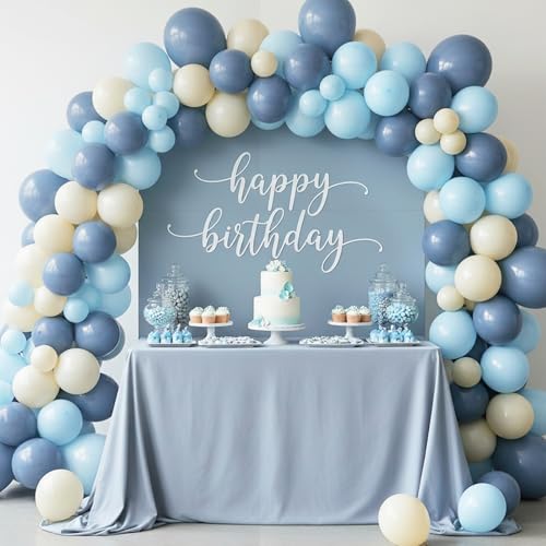 Image of RUBFAC Dusty Blue Balloons 129pcs Different Sizes Pack of 18 12 10 5 Inch, Latex Boho Neutral Blue Balloon Garland Arch Kit for Wedding Engagements Anniversary Baby Shower Birthday Party Decorations
