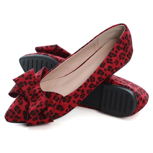 Image of SAILING LU Womens Bowknot Ballet Flats Pointy Toe Suede
