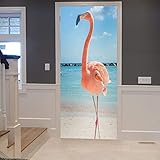 Adhesivo Para Puerta 3D, Adhesivo De Vinilo Para Pared Diy- Flamenco Rosa Animal -