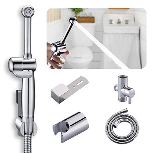 Pulverizador de bidé de mano para inodoro, pañal de tela, rociador de baño con chorro de chorro de bidé, accesorio de cromo pulido, latón macizo con control de presión ajustable.