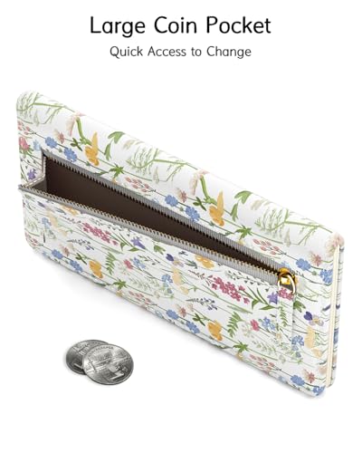 Image of Nipichsha Womens Wallet, RFID Slim Wallets for Women, Thin Ladies Credit Card Holder Purse, Cute Leather Bifold Clutch Billfold with 11 Card Slots & ID Window, Colorful Flowers