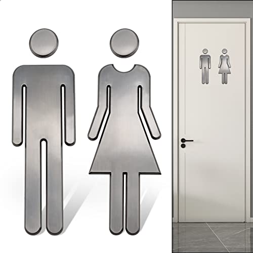 Dreamark Inodoro - Señal de baño (1 par) para placa de inodoro, 20 cm, pegatinas para señalización, símbolo de hombre y mujer, placa de baño (color negro cepillado) Cover