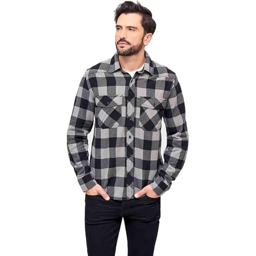 Brandit Checkshirt Shirt for Men, Black/Charcoal - US, L