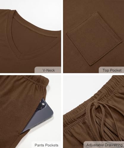 Image of RUBZOOF Women's Short Sleeve Pajama Sets with Pockets Casual V Neck 2 Piece Lounge Sets S-3XL
