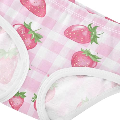 Wusikd Strawberry Girls' Underwear Cotton Pink Checkered Girls Briefs Soft Toddler Underwear 2T4