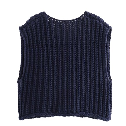 Image of Hixiaohe Womens Crochet Chunky Knit Top Sleeveless Button Down Crop Tops Trendy Cardigan Sweater Vest for Women with Pockets