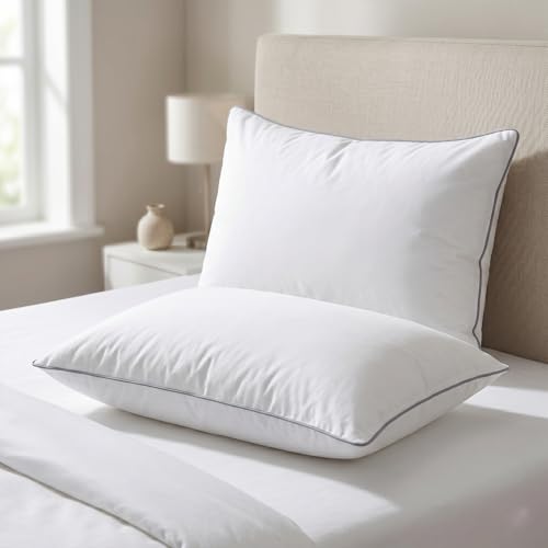 Image of AYKA Premium Cotton Microfiber Pillow for Sleeping, Set of 2 | 17x27 Inch Hotel Luxury Bed Pillows | 100% Virgin Fiber Fill, Soft & Fluffy | Neck Support for Side, Back & Stomach Sleepers | White