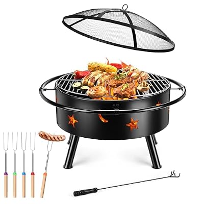Leonyo 30 Inch Fire Pit, Wood Burning Fire Pits for Outside with Lid & Poker Accessories Kit, 2 in 1 Round Outdoor FirePit with Spark Screen for Outside, Patio, Backyard, Picnic, Party